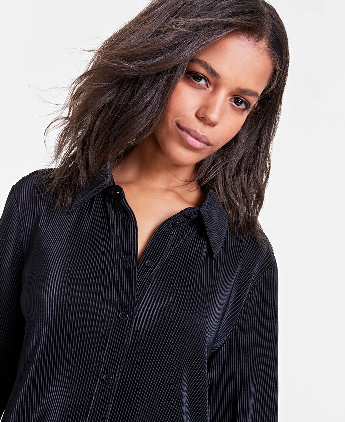 Bar III Women's Plisse Crinkled Shirt, Created for Macy's - Macy's