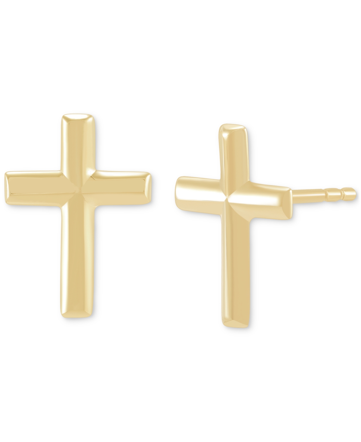 Macy's Polished Small Cross Stud Earrings In 14k Gold In Yellow Gold