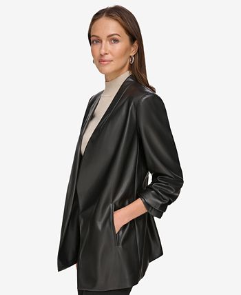 Dkny faux leather sleeve blazer sale