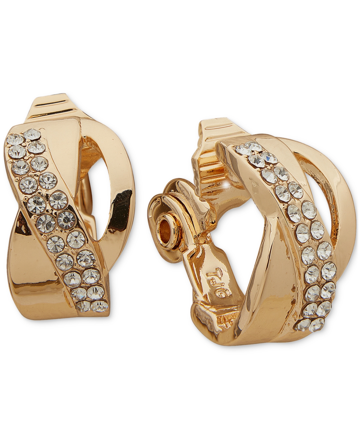 Anne Klein Gold-tone Crystal Twisted Stud Clip On Earrings