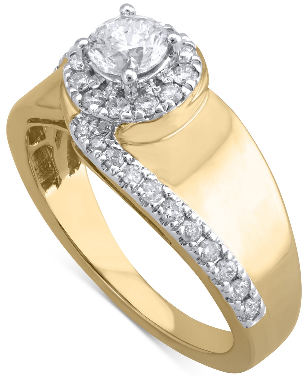 Macy's Diamond Halo Engagement Ring (3/4 Ct. T.w.) In 14k Two-tone Gold In Yellow Gold