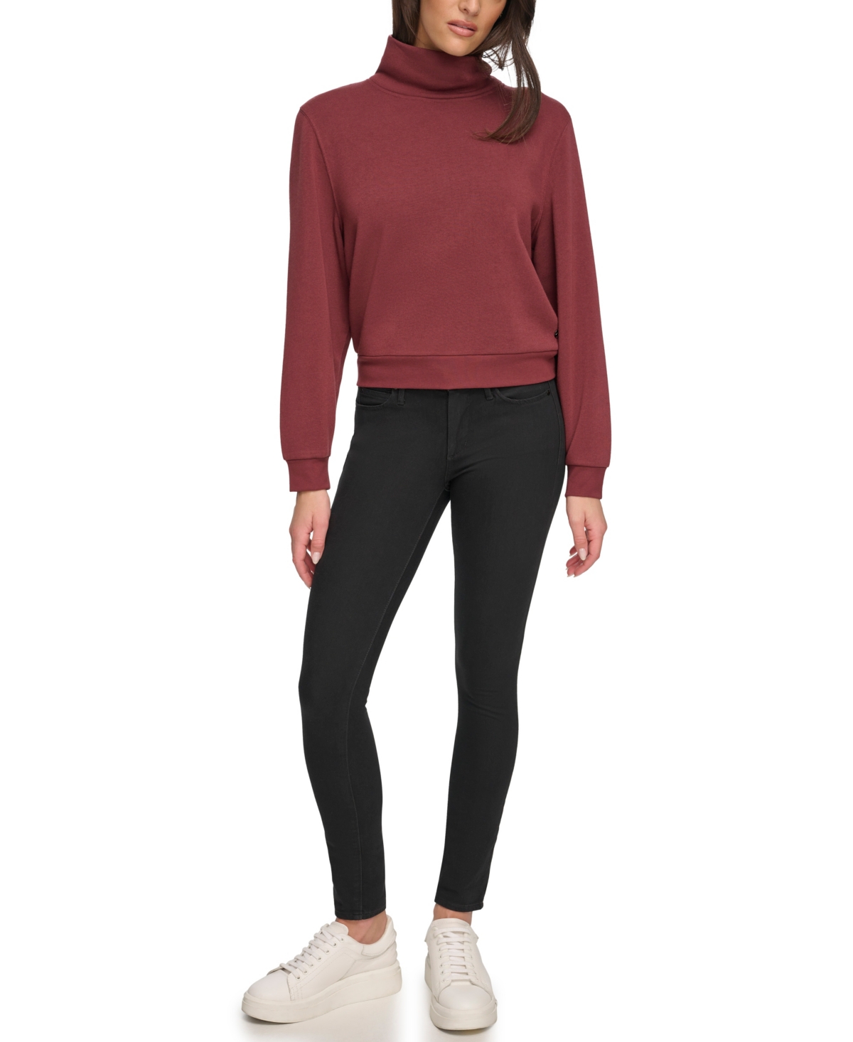 Andrew Marc Sport Women's Fleece Turtleneck Long Sleeve Pullover Sweatshirt - Black