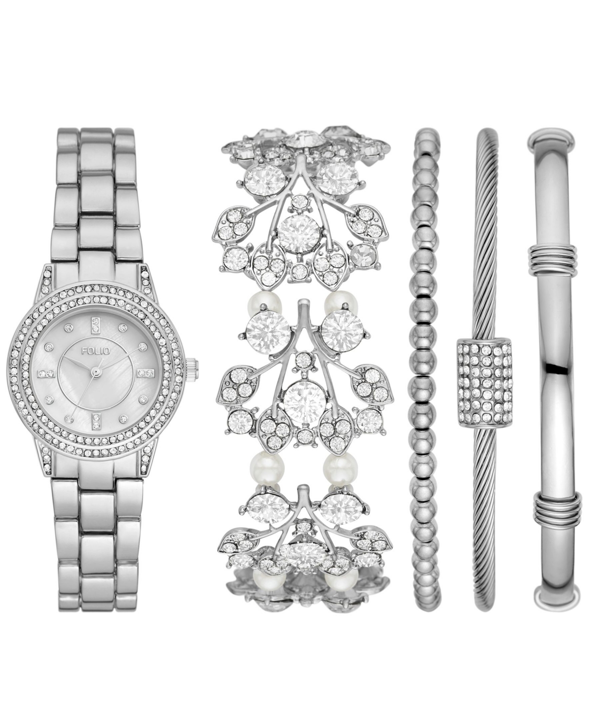 Women's Quartz Three Hand Silver-Tone Alloy Watch 30mm, Gift Set - Silver