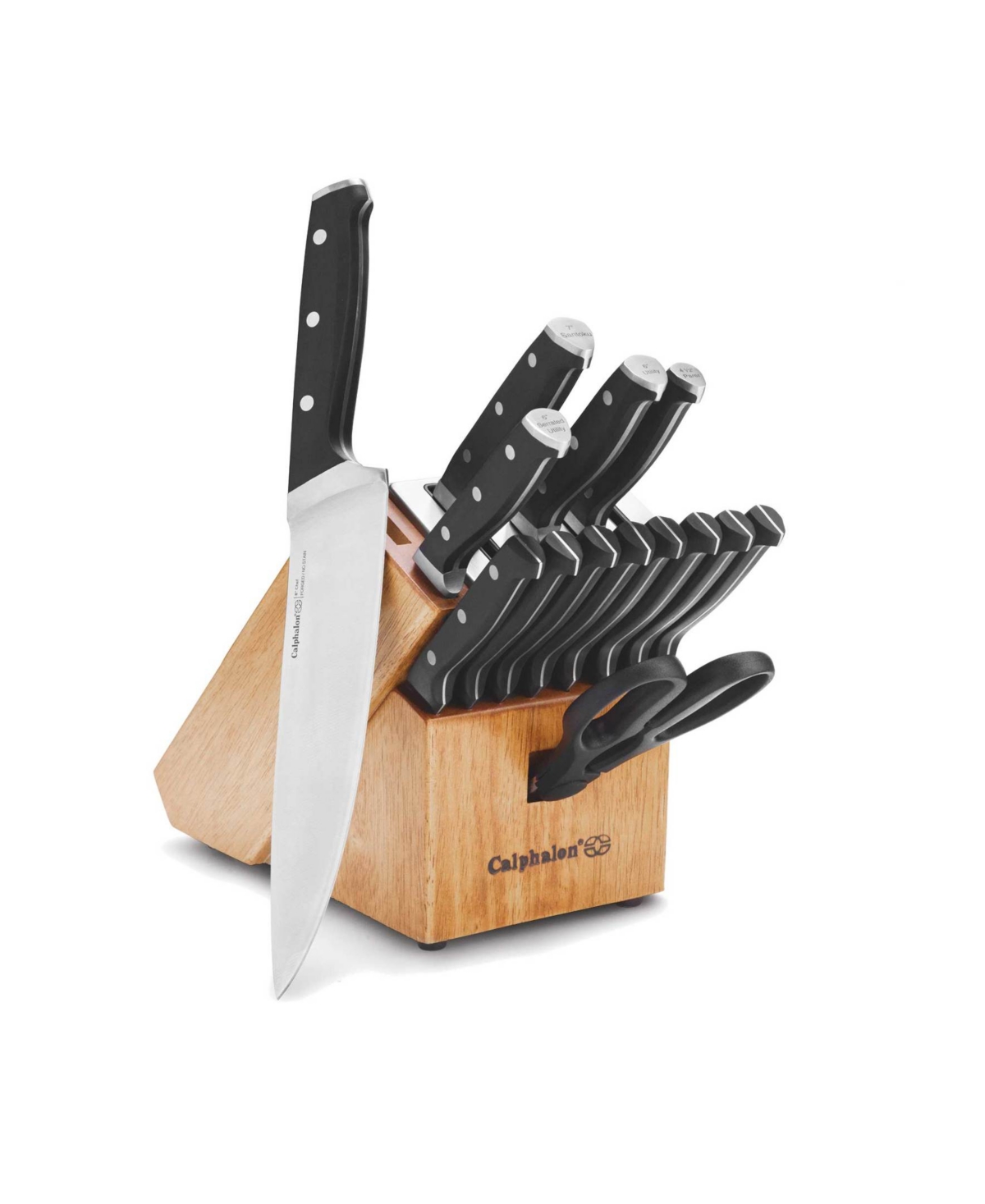 Calphalon Classic Stainless Steel Microbial-resistant Self-sharpening 15-piece Cutlery Set In Black