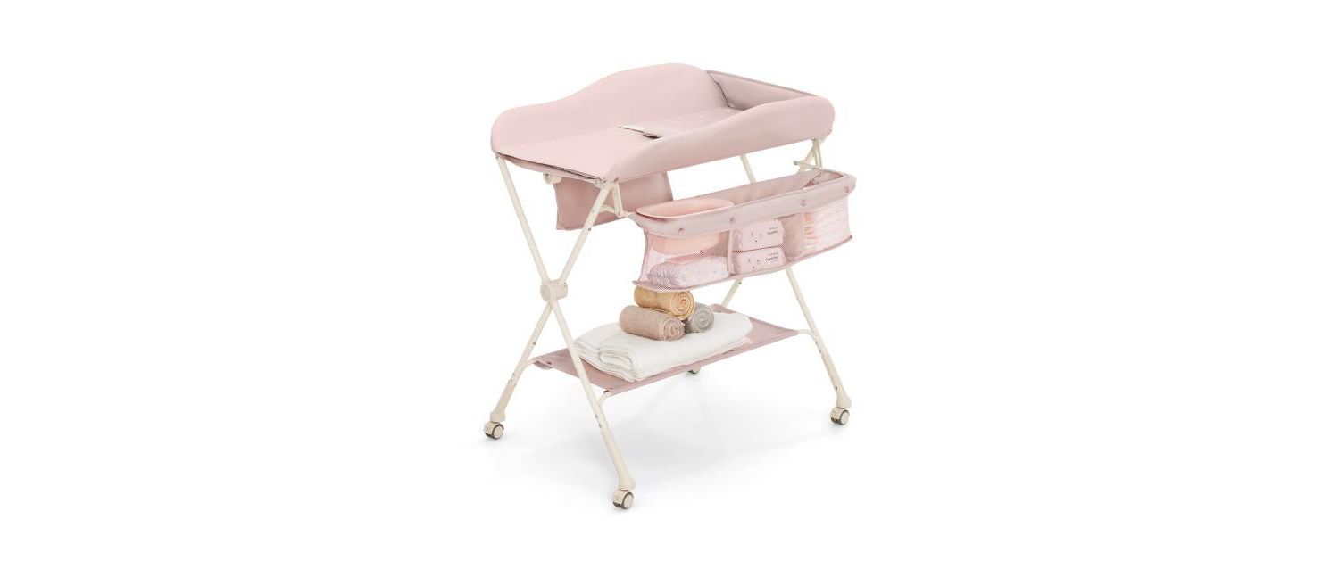 Portable Baby Changing Table with Water Basin and Rolling Wheels for Nursery