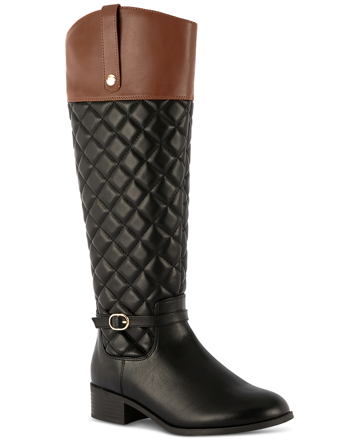 Stancee Quilted Buckled Riding Boots, Created for Macys - Chocolate Micro Smooth