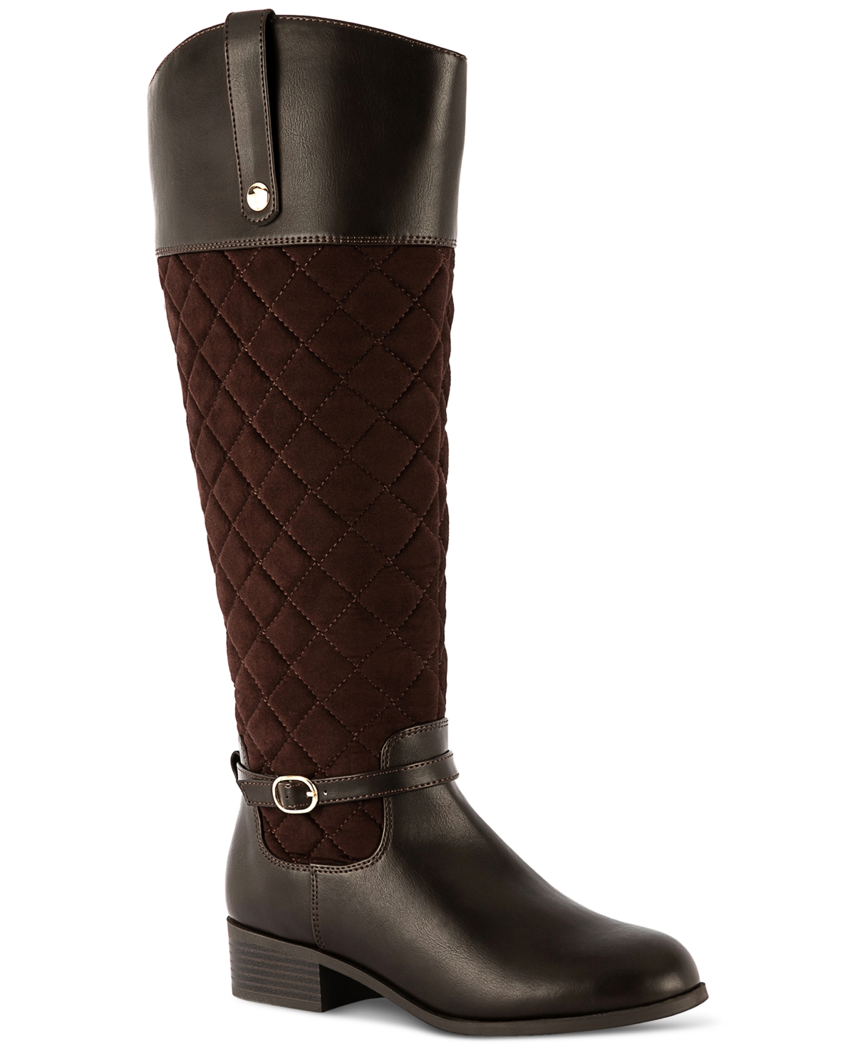 Karen Scott Stancee Quilted Buckled Riding Boots, Created For Macys In Chocolate Micro Smooth