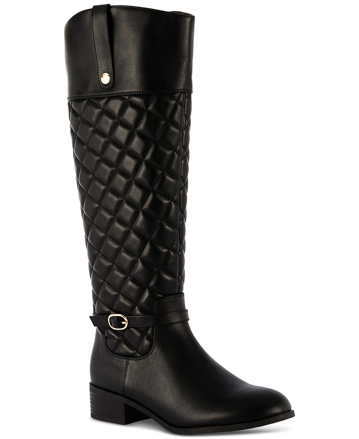 Karen Scott Stancee Quilted Buckled Riding Boots, Created For Macys In Black Smooth