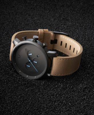 Men's Chrono Sandstone Leather Strap Watch 45mm