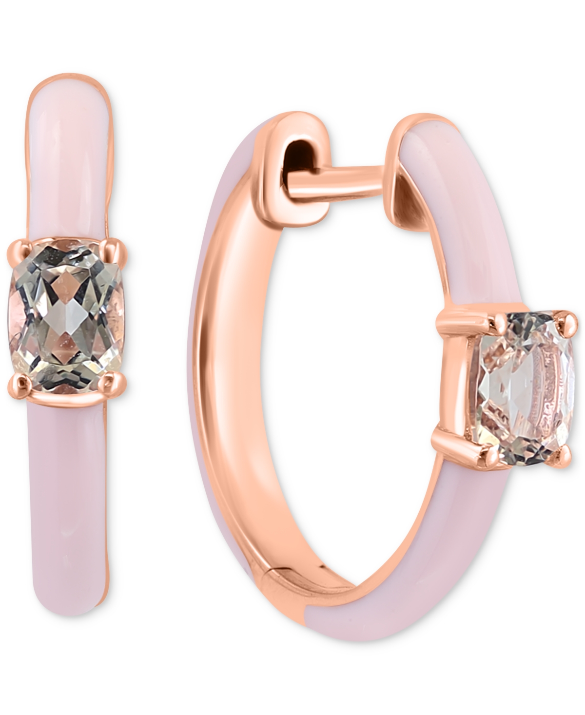 Effy Collection Effy Morganite (3/8 Ct. T.w.) & Pink Enamel Small Hoop Earrings In 14k Rose Gold-plated Sterling Sil In K Gold Over Sterling Silver
