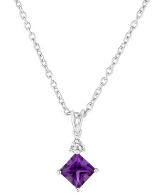 Macy's - Amethyst (1 ct. t.w.) & White Topaz (1/20 ct. t.w.) Princess 18" Pendant Necklace in Sterling Silver