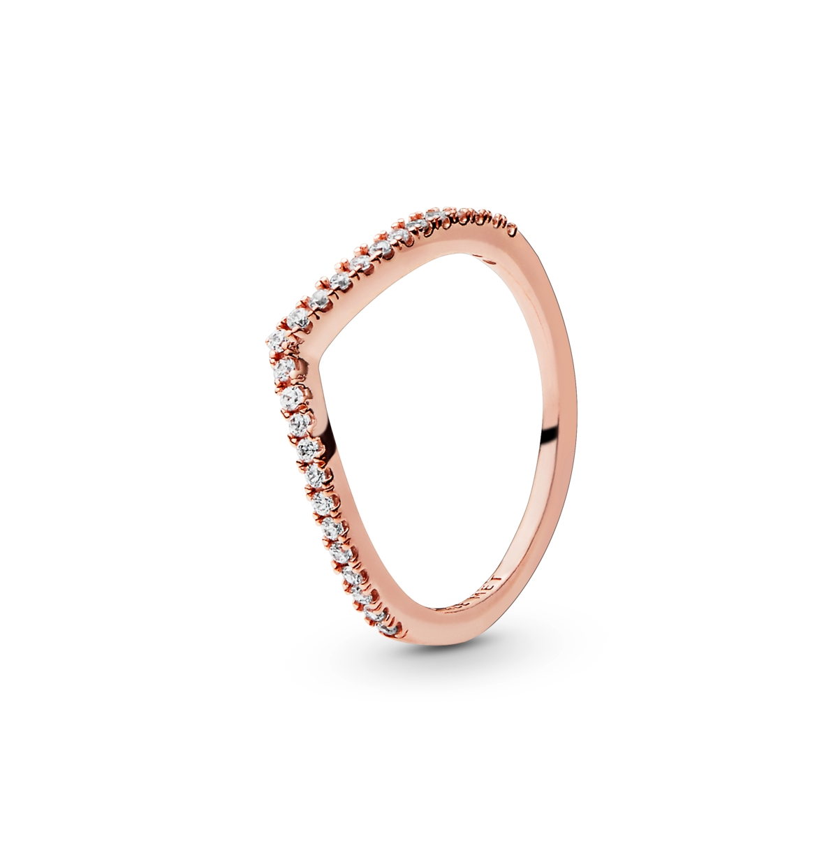 Pandora Cubic Zirconia Timeless Sparkling Wishbone Ring In Rose Gold