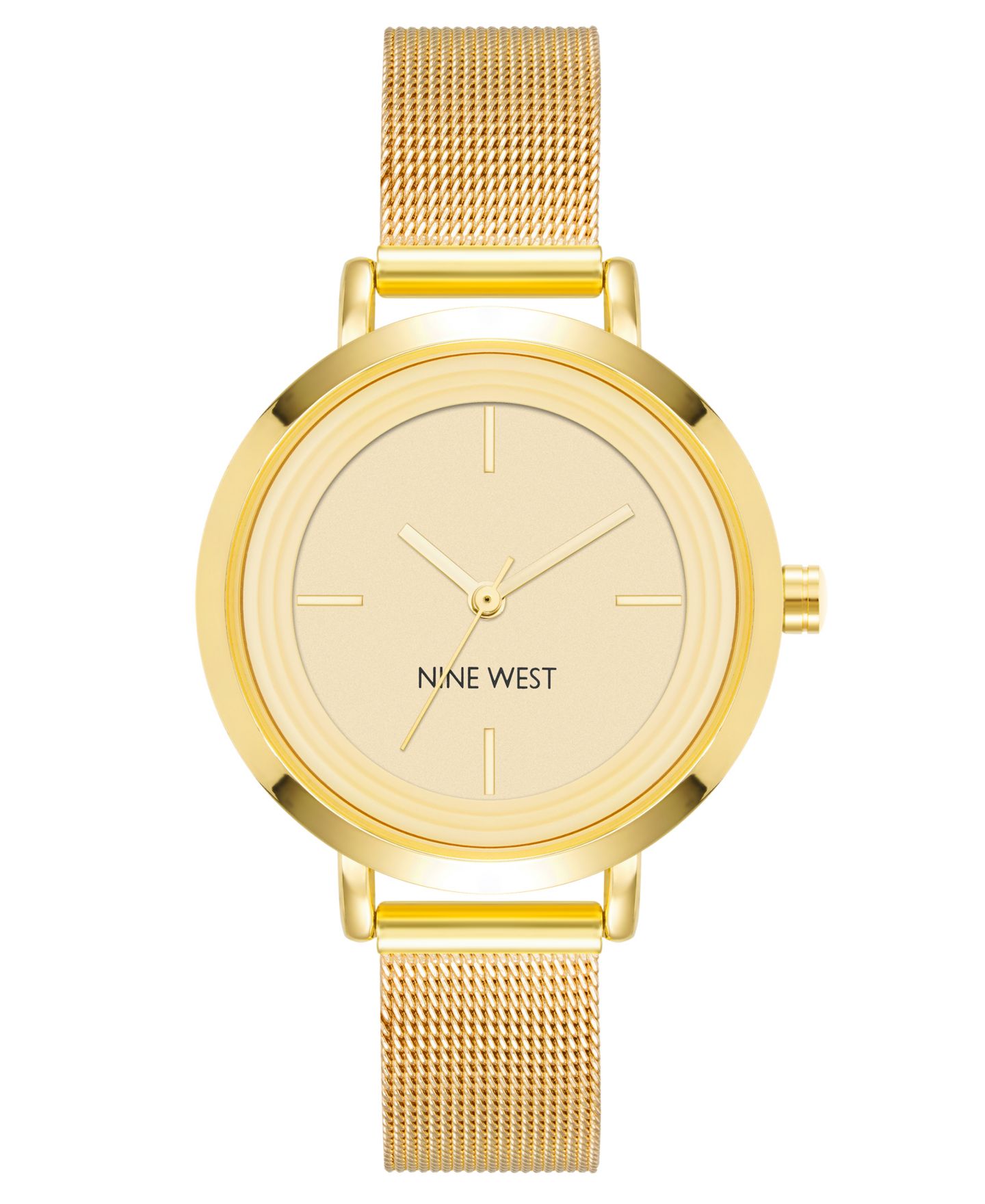 Женские часы Nine West Quartz Gold-Tone Stainless Steel Mesh Band Watch, 34mm — фото 1