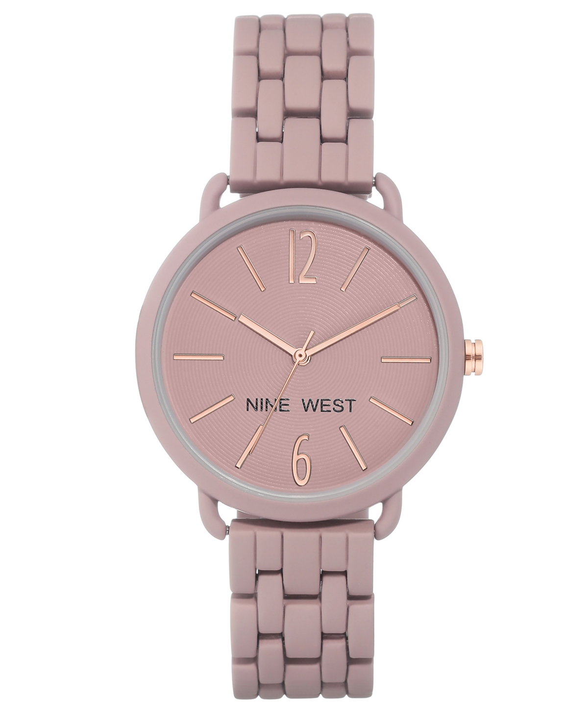 Nine West Women's Quartz Purple Alloy Link Bracelet Watch, 36mm In Purple,rose Gold-tone