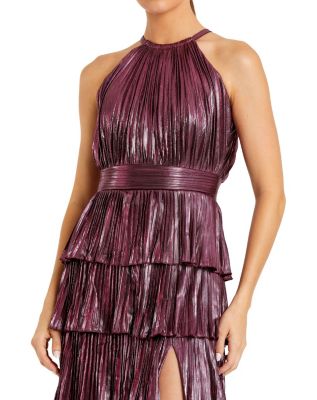 Mac Duggal Women's Ieena Heat Pleated Tiered Ruffle Metallic