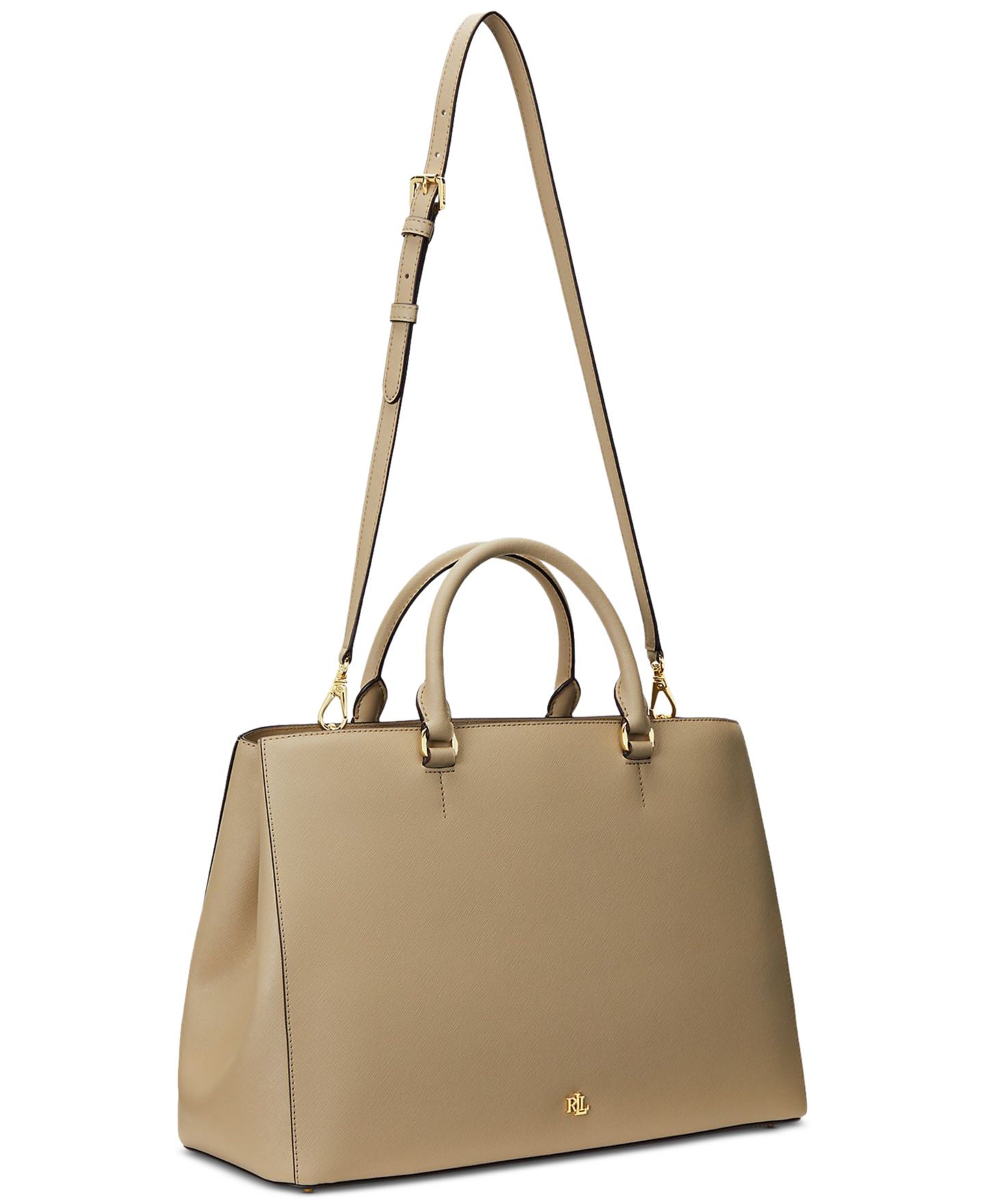 Женская сумка Lauren Ralph Lauren Hanna Large Crosshatch Leather Satchel, цвет: Берёзовый рыжевато-коричневый — фото 4