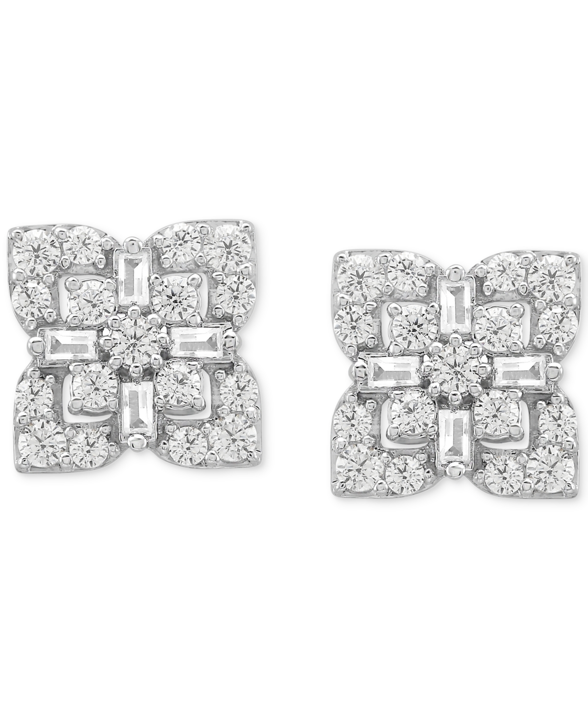 Macy's Diamond Round & Baguette Cluster Studs Earrings (1/2 Ct. T.w.) In 10k Gold In Yellow Gold