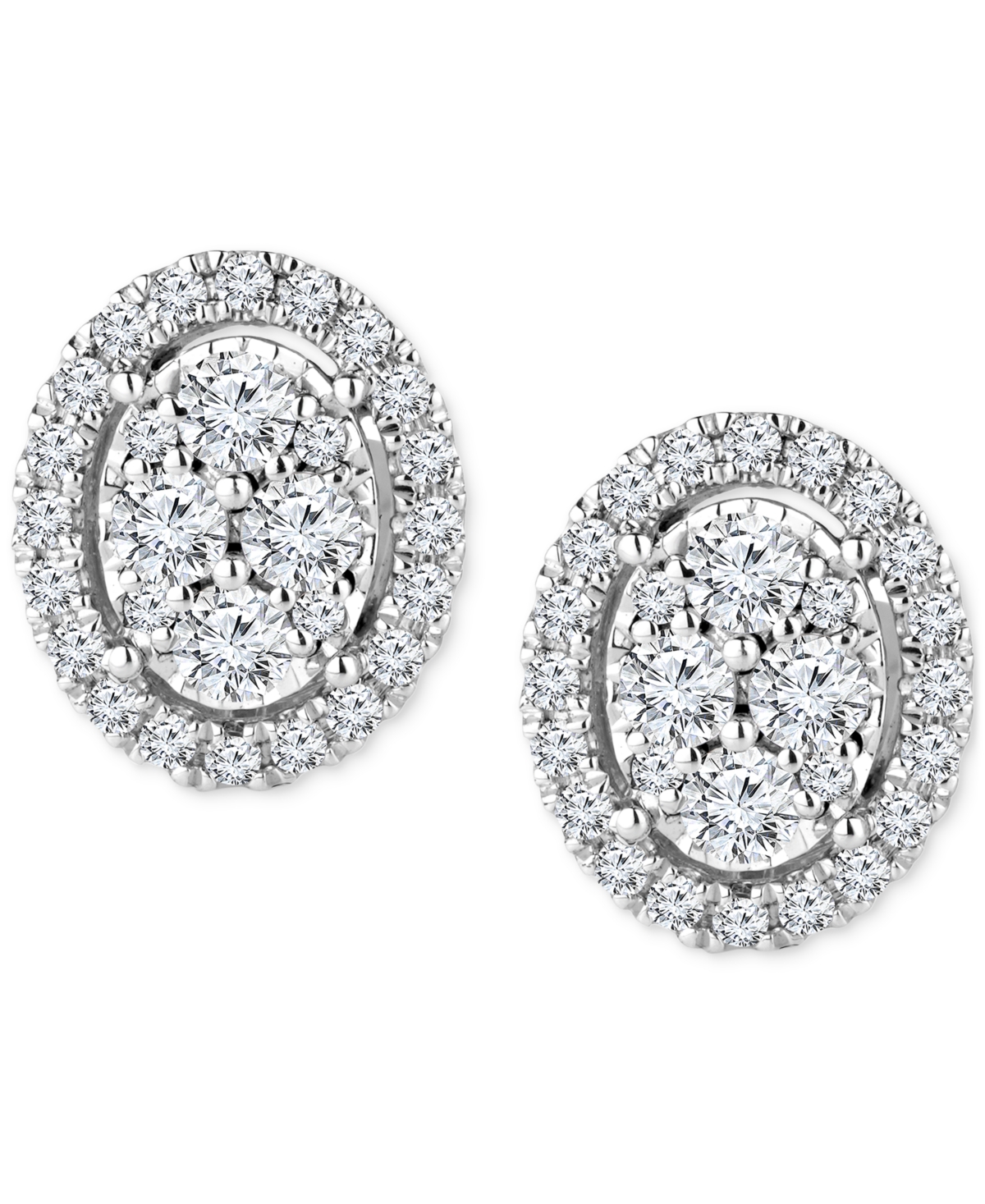 Shop Trumiracle Diamond Halo Oval Cluster Halo Stud Earrings (1/3 Ct. T.w.) In 14k White Gold