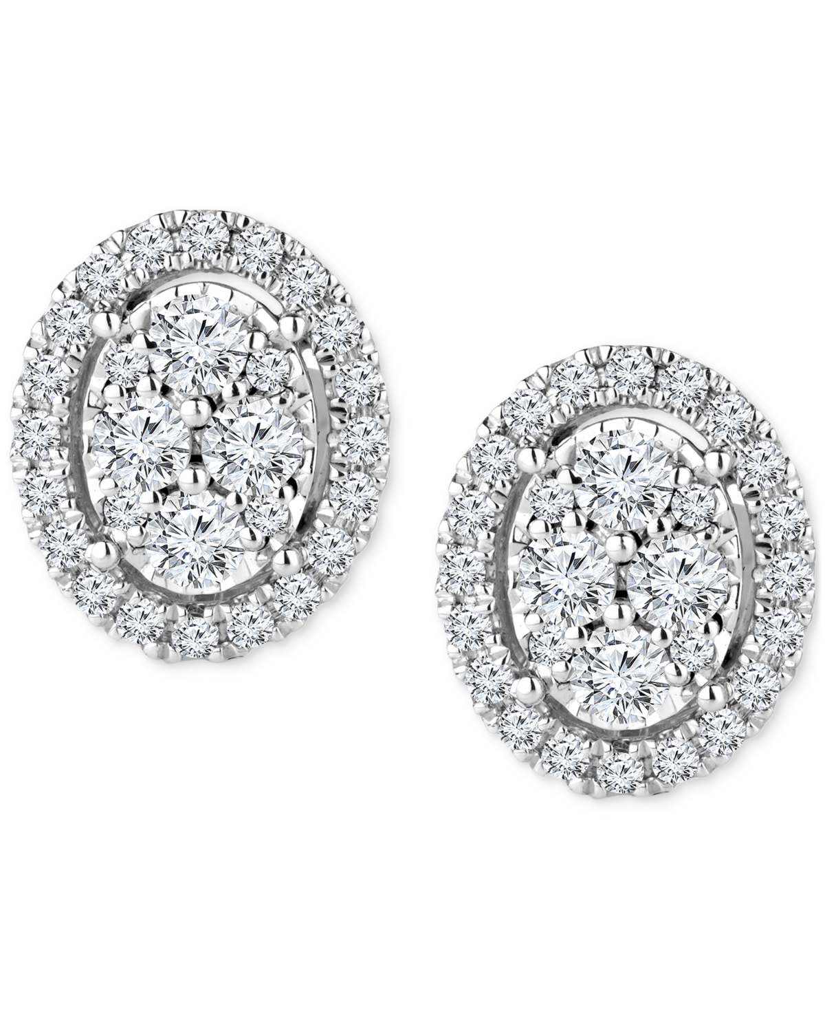 Trumiracle Diamond Halo Oval Cluster Halo Stud Earrings (1/3 Ct. T.w.) In 14k White Gold In White Gold