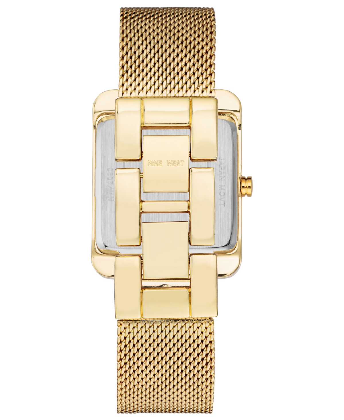 Nine West Women's Quartz Rectangular Gold-tone Stainless Steel Mesh Band Watch, 29mm In Gold-tone