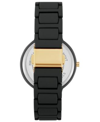 Women's Quartz Black Rubberized Alloy Link Bracelet Watch, 40.5mm