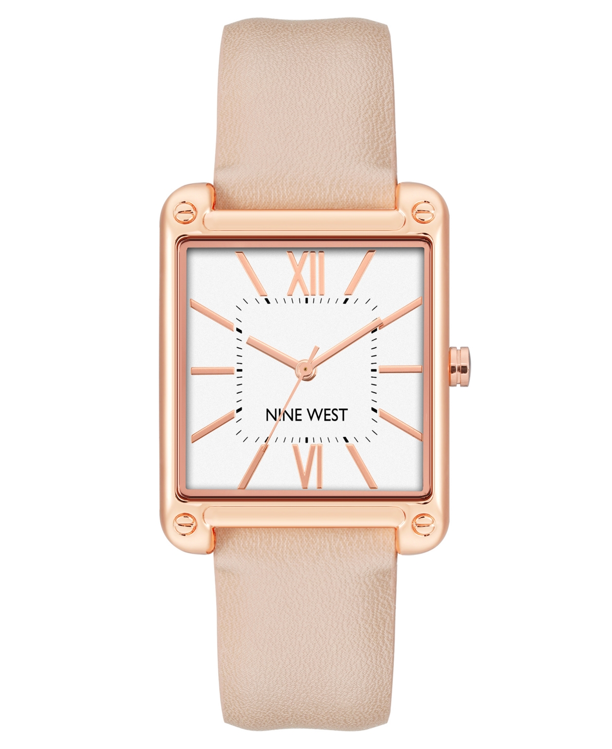 Nine West Women's Quartz Square Light Pink Faux Leather Band Watch, 29mm In Pink,rose Gold-tone