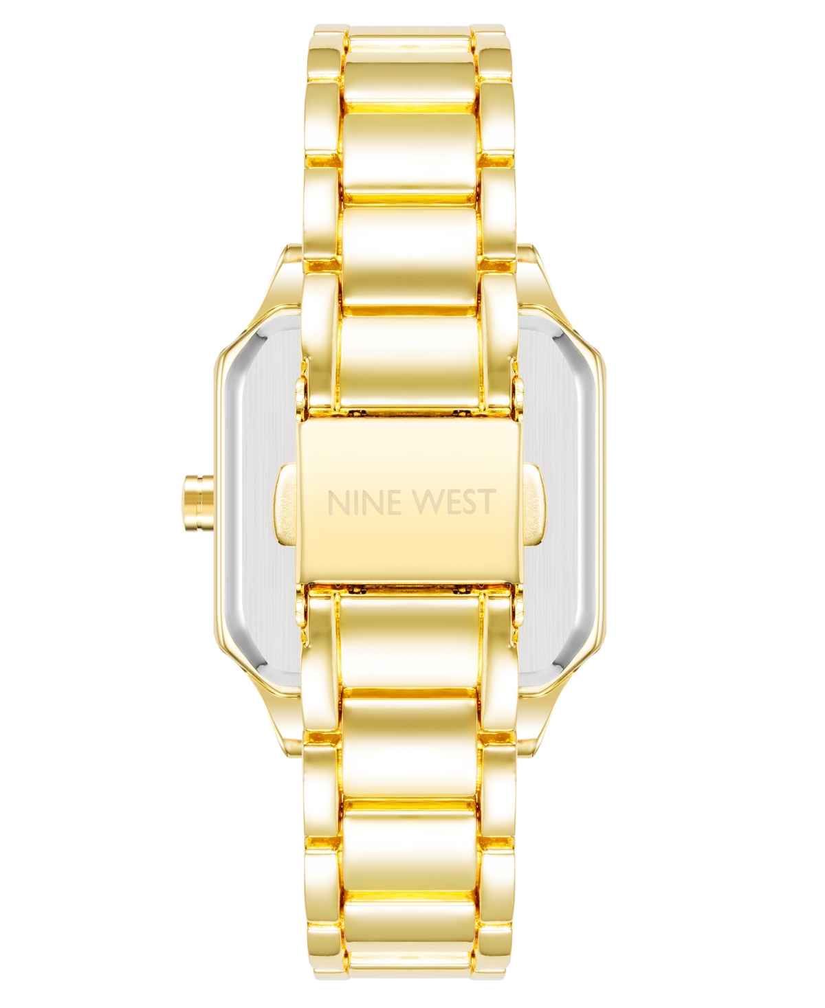 Nine West Women's Quartz Square Gold-tone Alloy Link Bracelet Watch, 27mm In Gold-tone