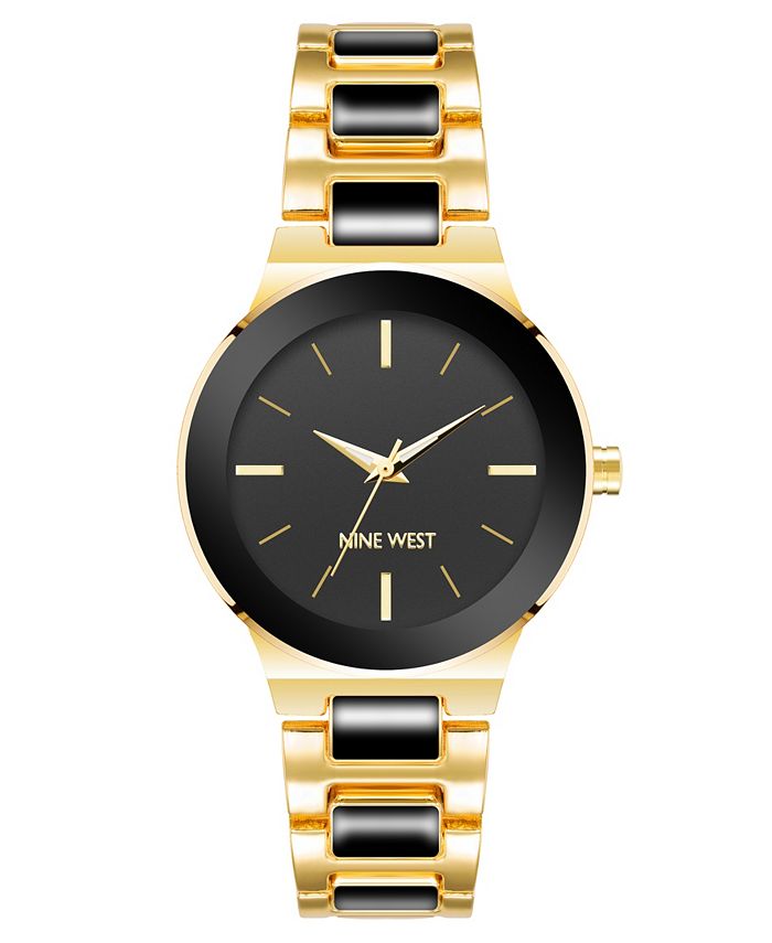 Nine West Women s Quartz Black Enamel and Gold Tone Alloy Link
