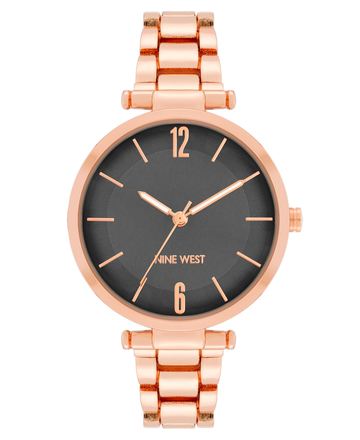 Nine West Women's Quartz Rose Gold-tone Alloy Link Bracelet Watch, 36mm In Gray,rose Gold-tone