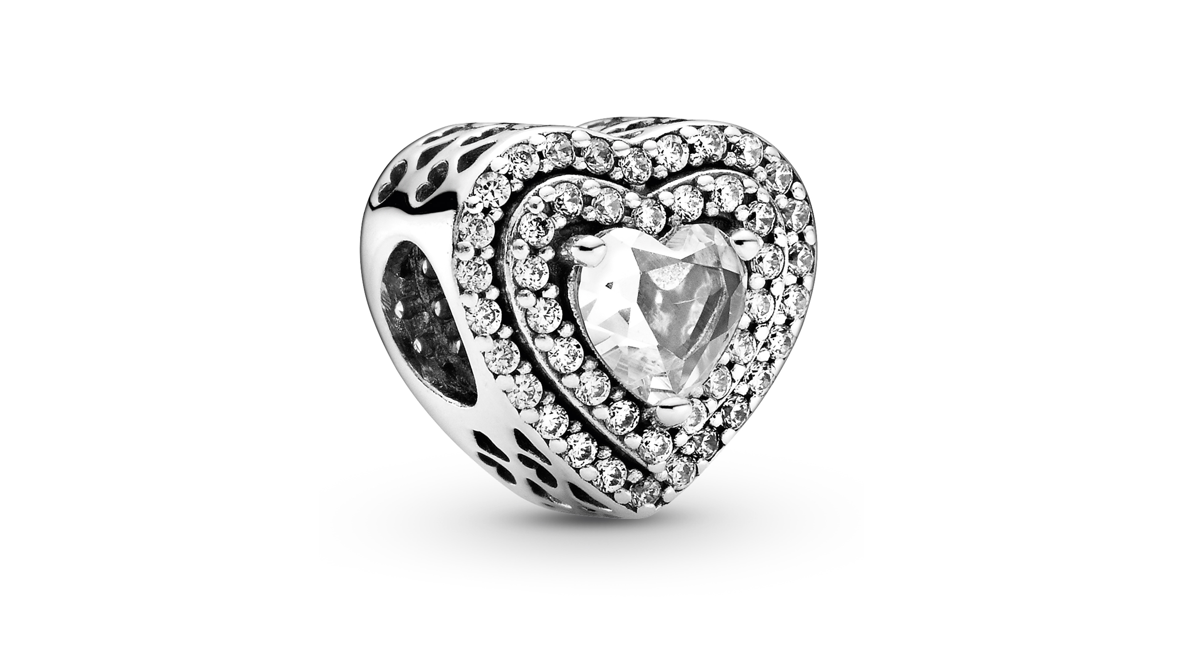 Pandora Cubic Zirconia Sparkling Leveled Hearts Charm