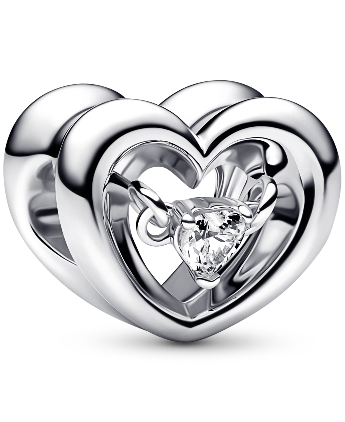 Cubic Zirconia Radiant Heart Floating Stone Charm - Silver
