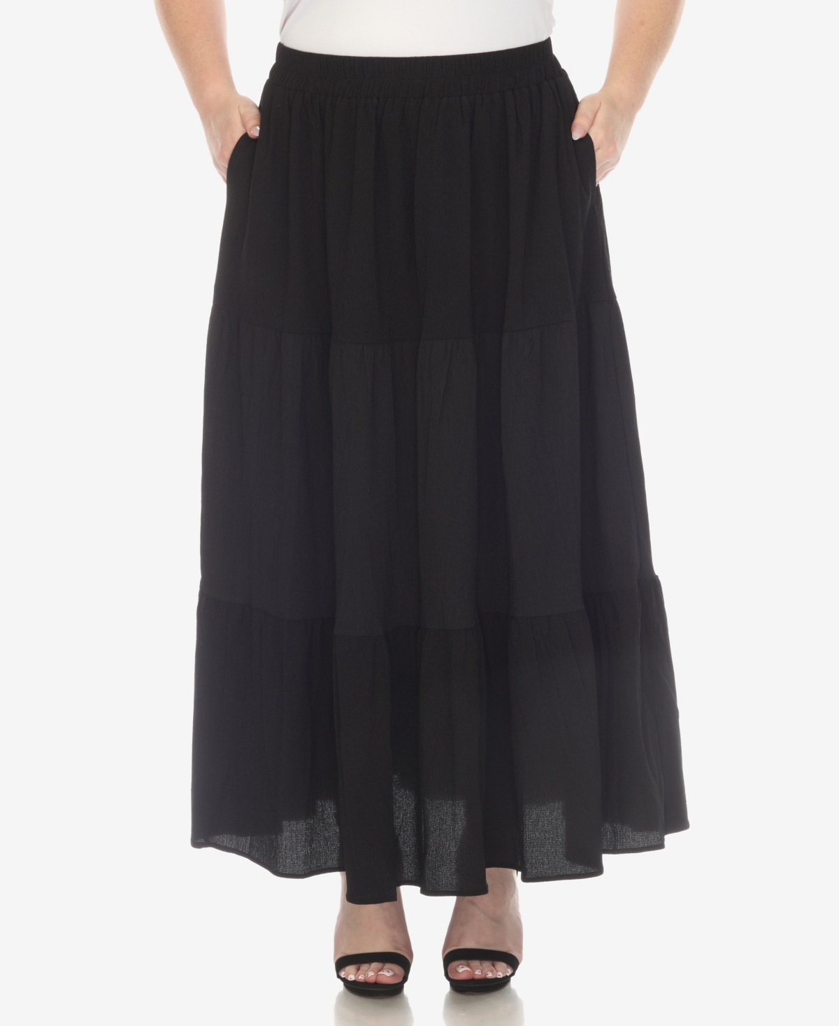 Shop White Mark Plus Size Pleated Tiered Maxi Skirt In Black