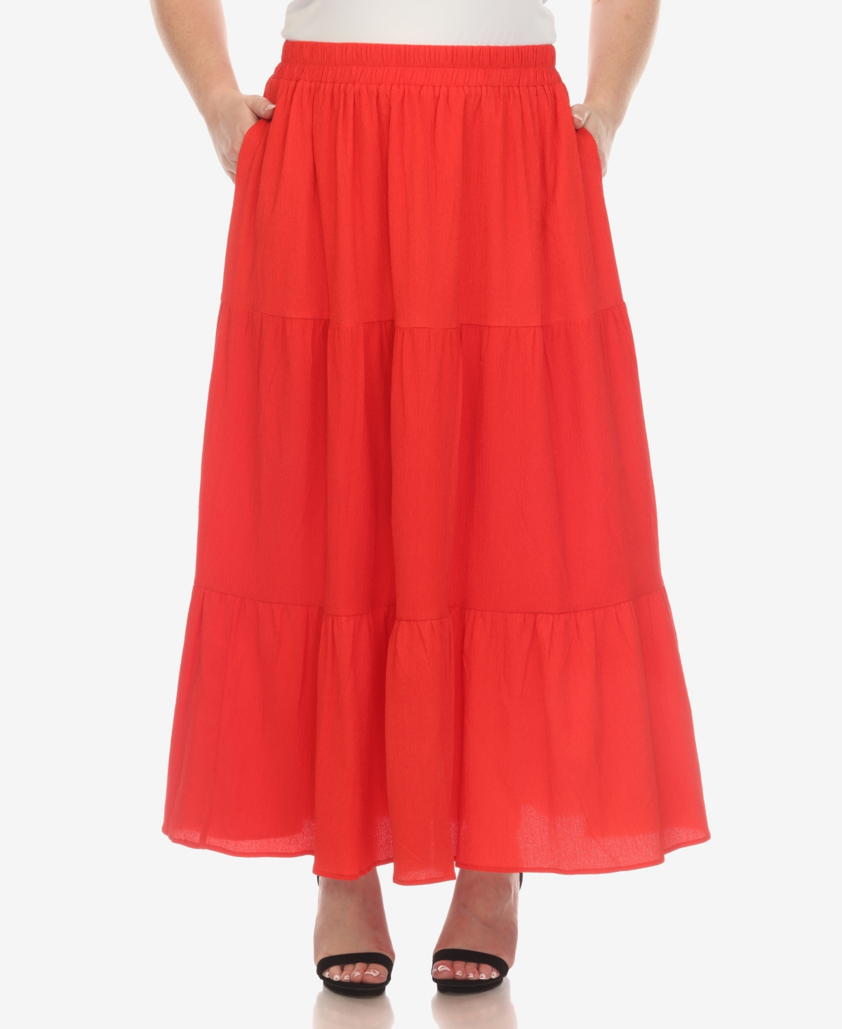 Shop White Mark Plus Size Pleated Tiered Maxi Skirt In Red