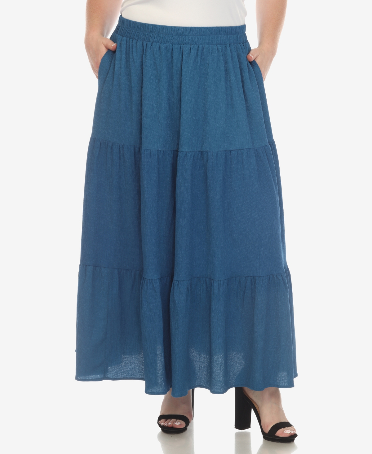 Shop White Mark Plus Size Pleated Tiered Maxi Skirt In Royal