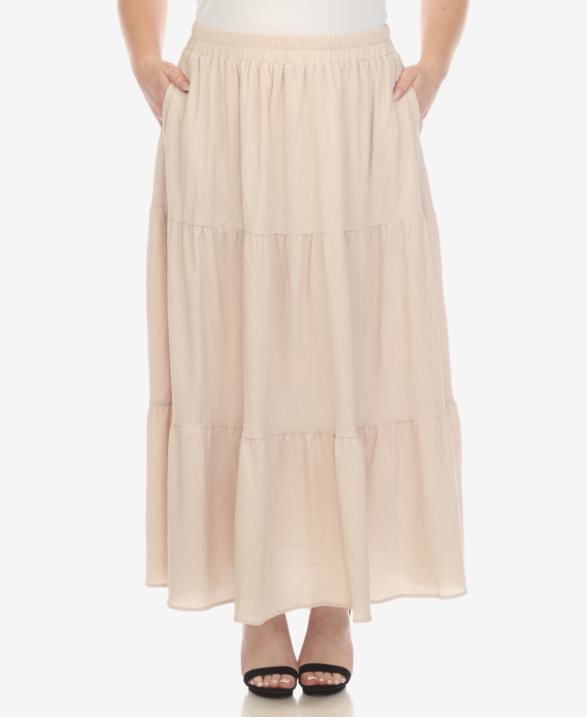 White Mark Plus Size Pleated Tiered Maxi Skirt In Beige
