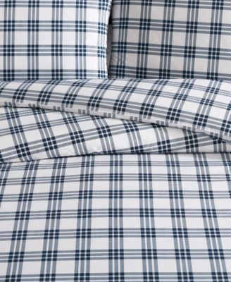 Basic Plaid Cotton Percale 3 Piece Duvet Cover Set, King