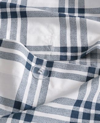 Eddie Bauer Basic Plaid Cotton Percale Duvet Cover Sets In Dusted Indigo