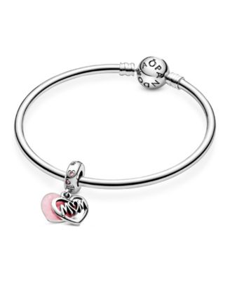 Cubic Zirconia Mom Script Heart Dangle Charm