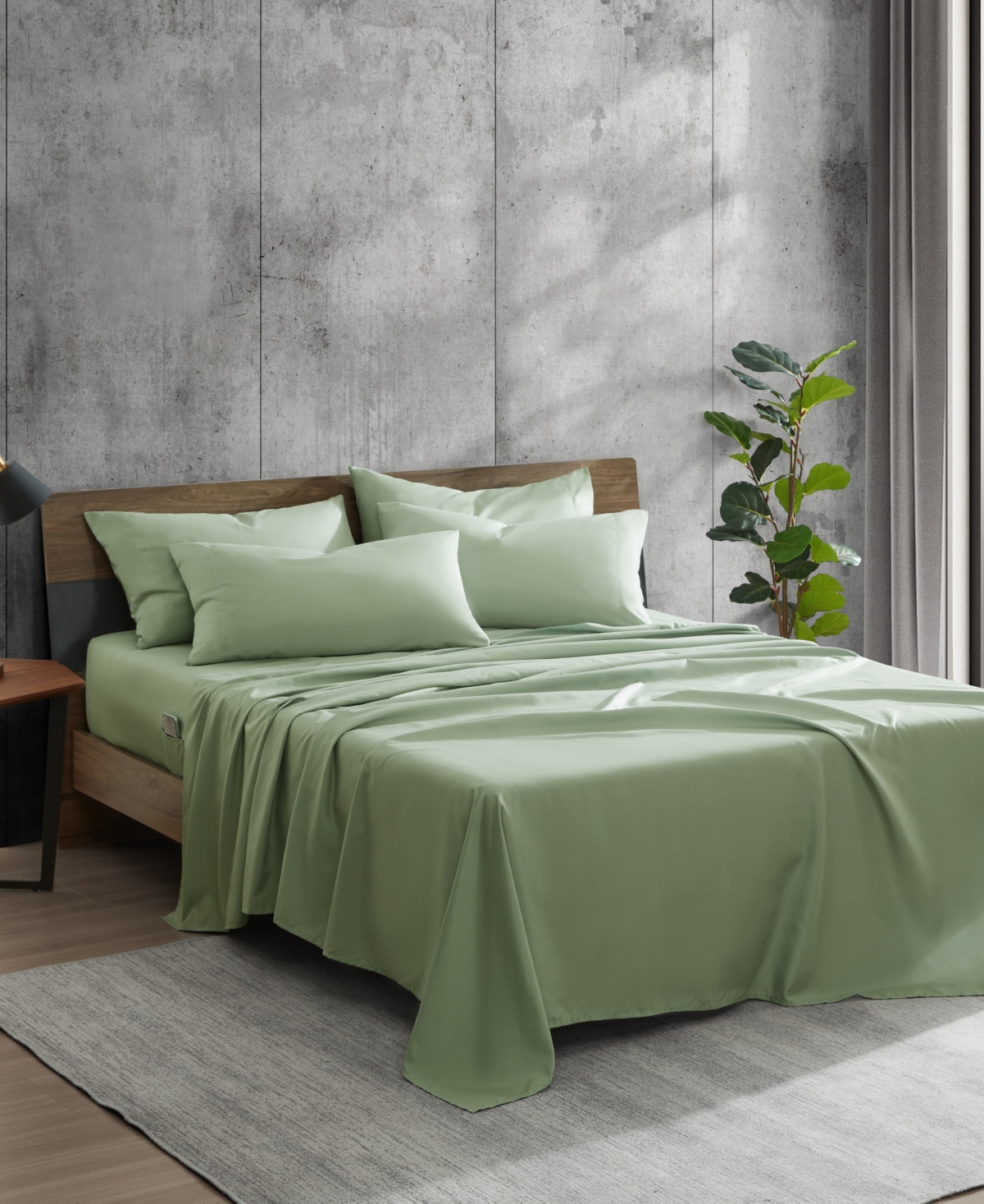 Kenneth Cole New York Solution Solid Microfiber 6 Piece Sheet Set, Queen In Sage Green