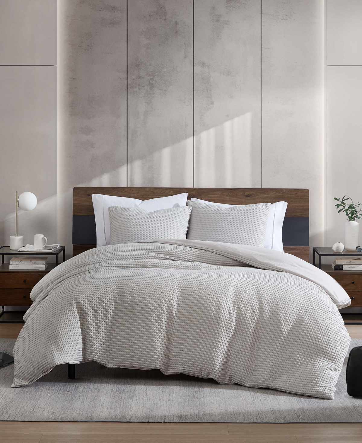Kenneth Cole New York Solid Waffle 3 Piece Duvet Cover Set, Full/queen In Gray
