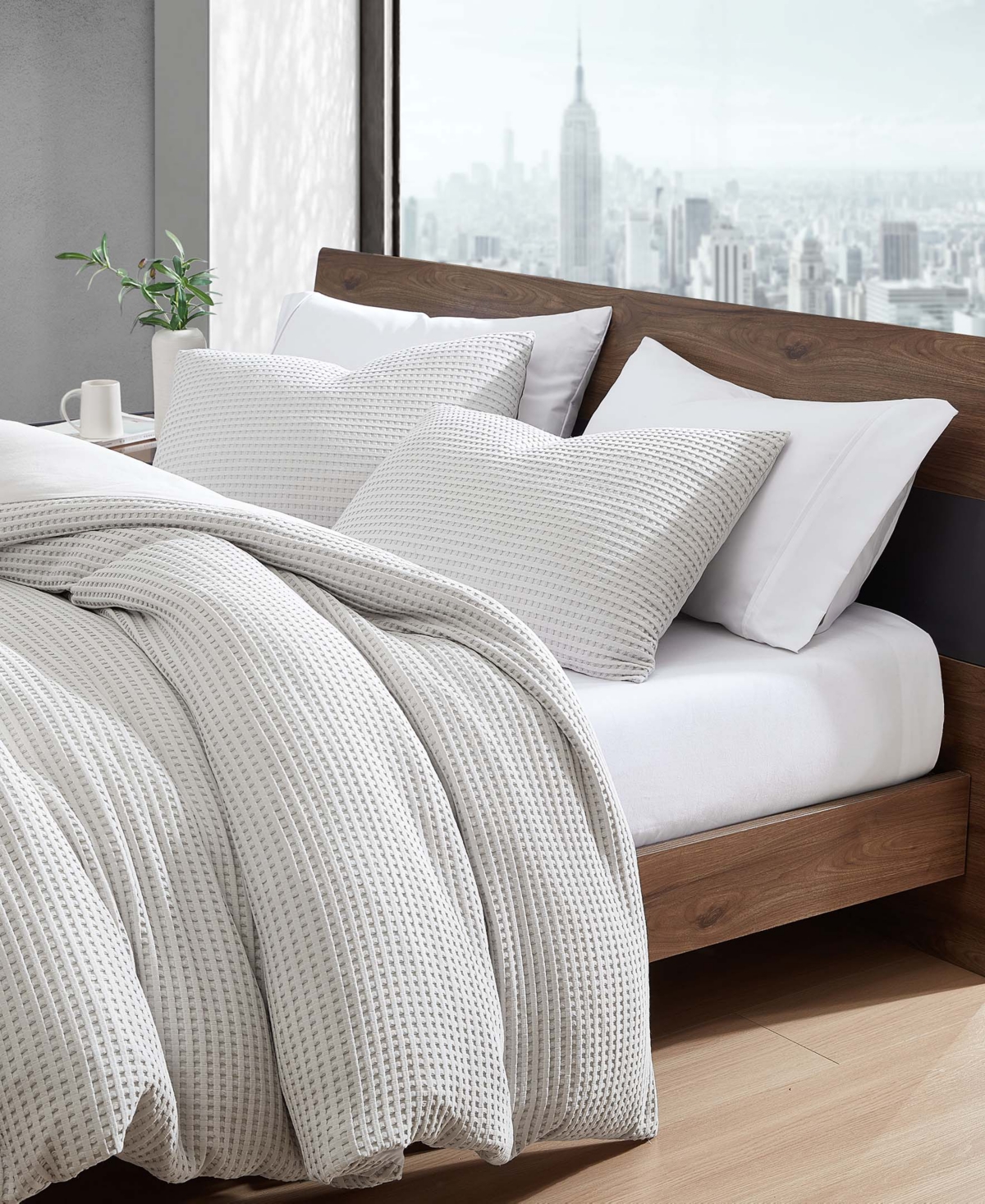 Kenneth Cole New York Solid Waffle 3 Piece Duvet Cover Set