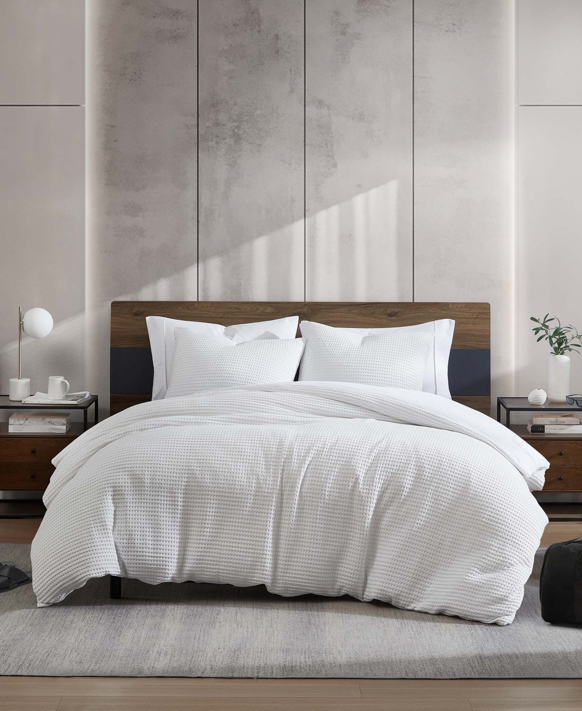Kenneth Cole New York Solid Waffle 3 Piece Duvet Cover Set, Full/queen In White