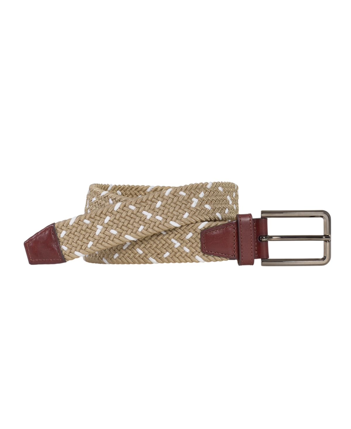 Shop Johnston & Murphy Men's Woven Stretch Knit Belt In Khaki,white