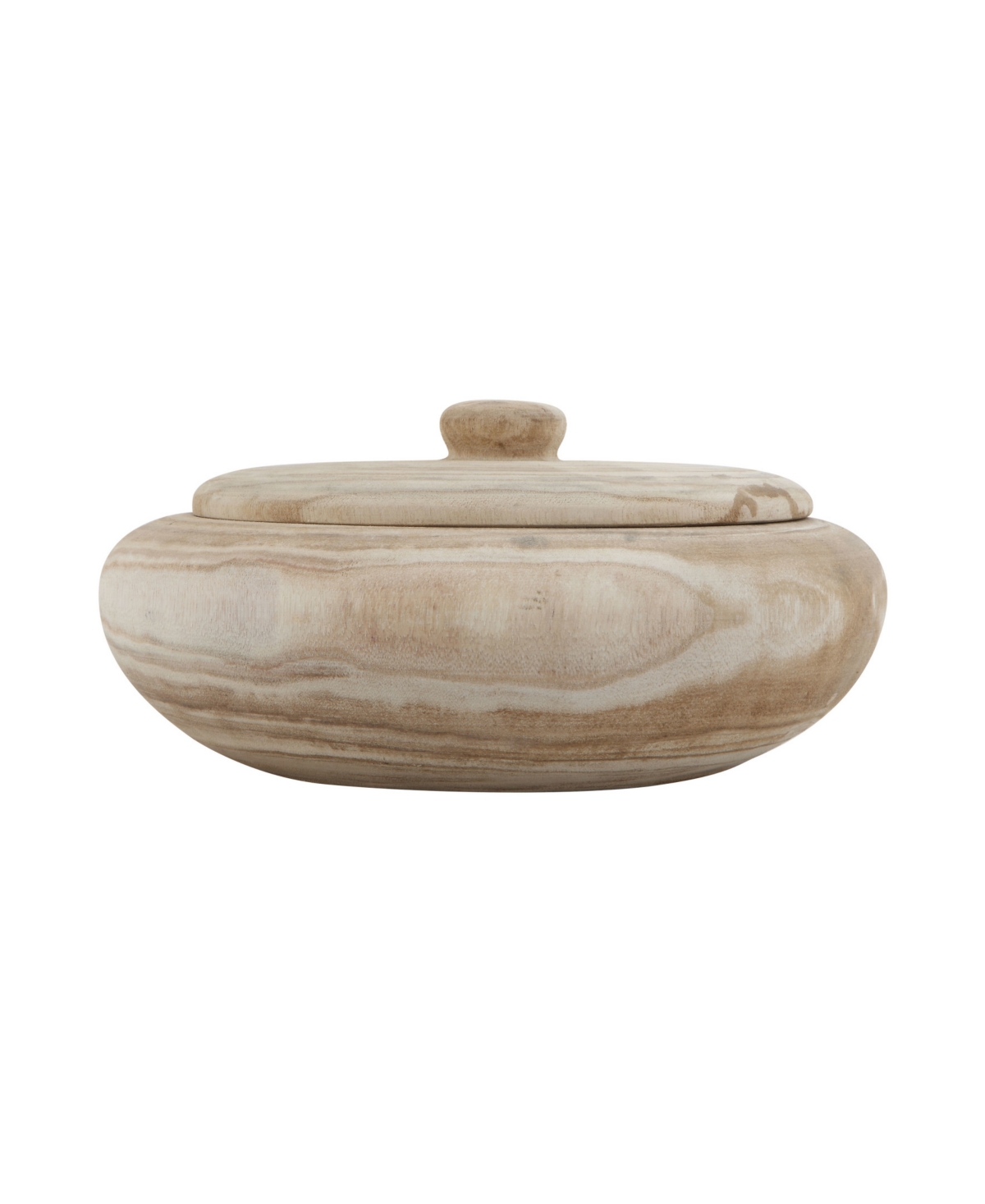 Decorative Natural Paulownia Wood Container with Lid - Brown