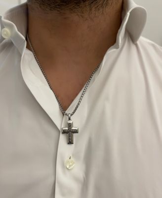 Chocolatier&reg; Men's Chocolate Diamond Cross 22" Pendant Necklace (1/3 ct. t.w.) in Sterling Silver & 14k Rose Gold-Plate