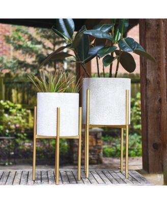 Modern Boho Embossed Metal Planters with Stands