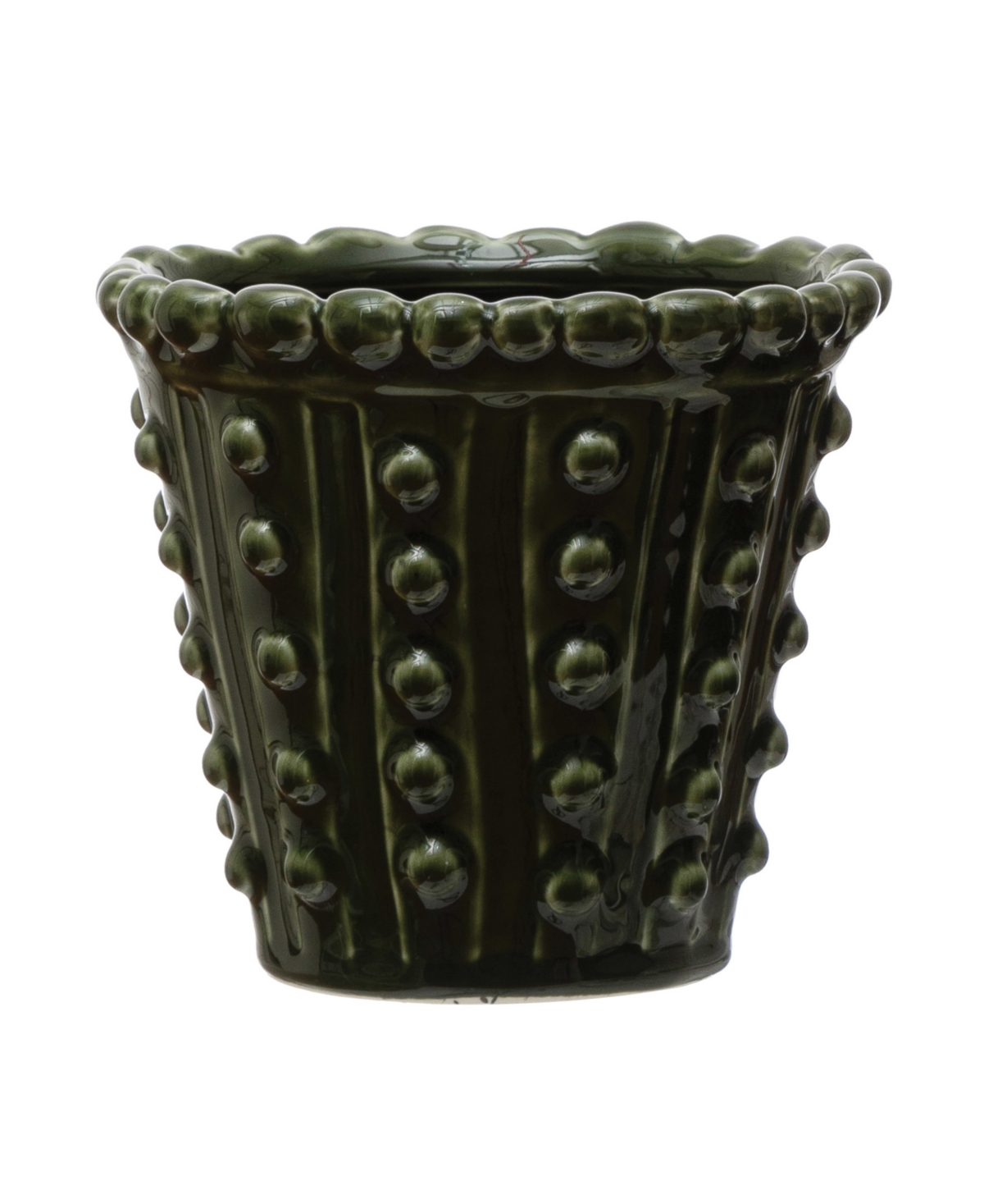 Stoneware Hobnail Planter, Holds 5" Pot - Green