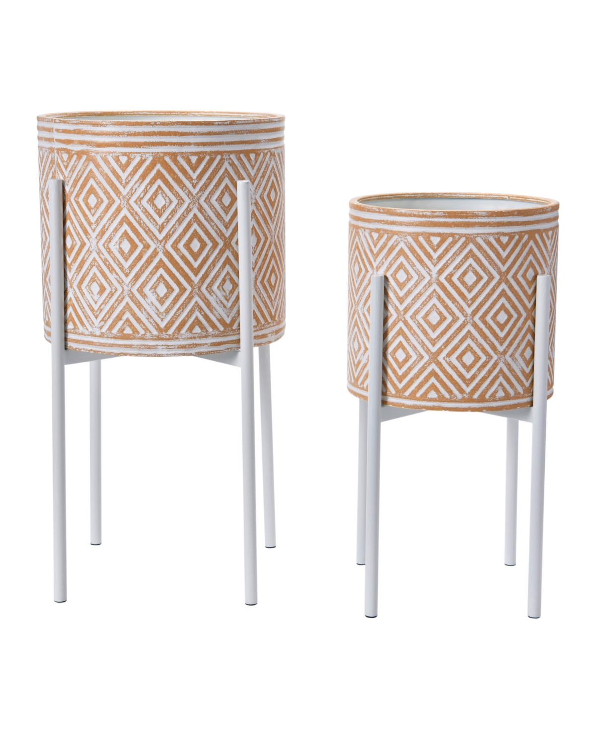Modern Boho Embossed Metal Planters with Stands - Terracotta