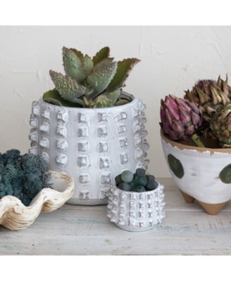 Stoneware Sculptural Planter with Raised Dots  Vase