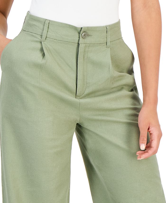 Rewash Juniors' High Rise Linen Pleated WideLeg Trousers Macy's